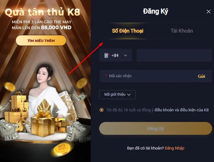 Đăng ký bằng số điện thoại