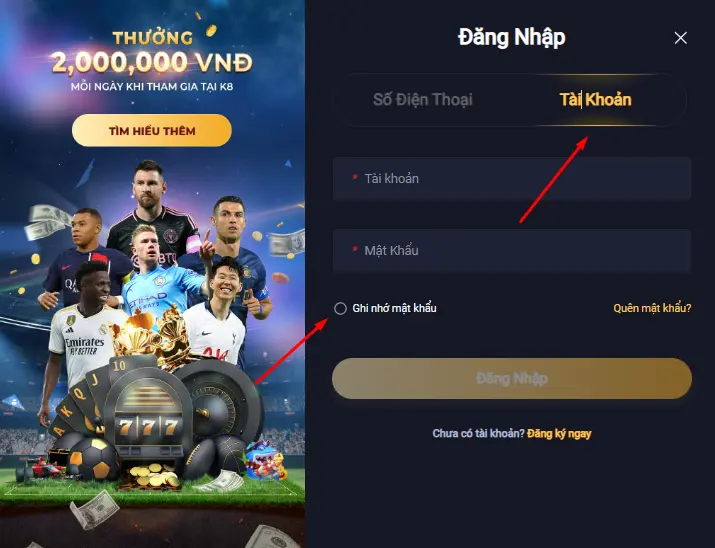 Đăng nhập bằng tên tài khoản
