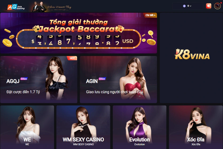 Giới thiệu sảnh game casino K8