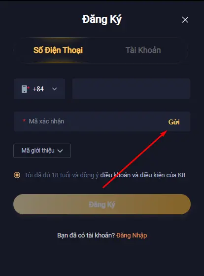 Không nhận được mã khi đăng ký k8